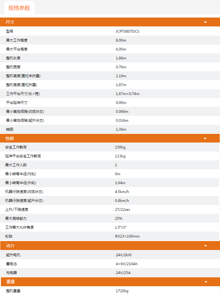 贛州升降平臺(tái)JCPT0807DCS規(guī)格參數(shù)